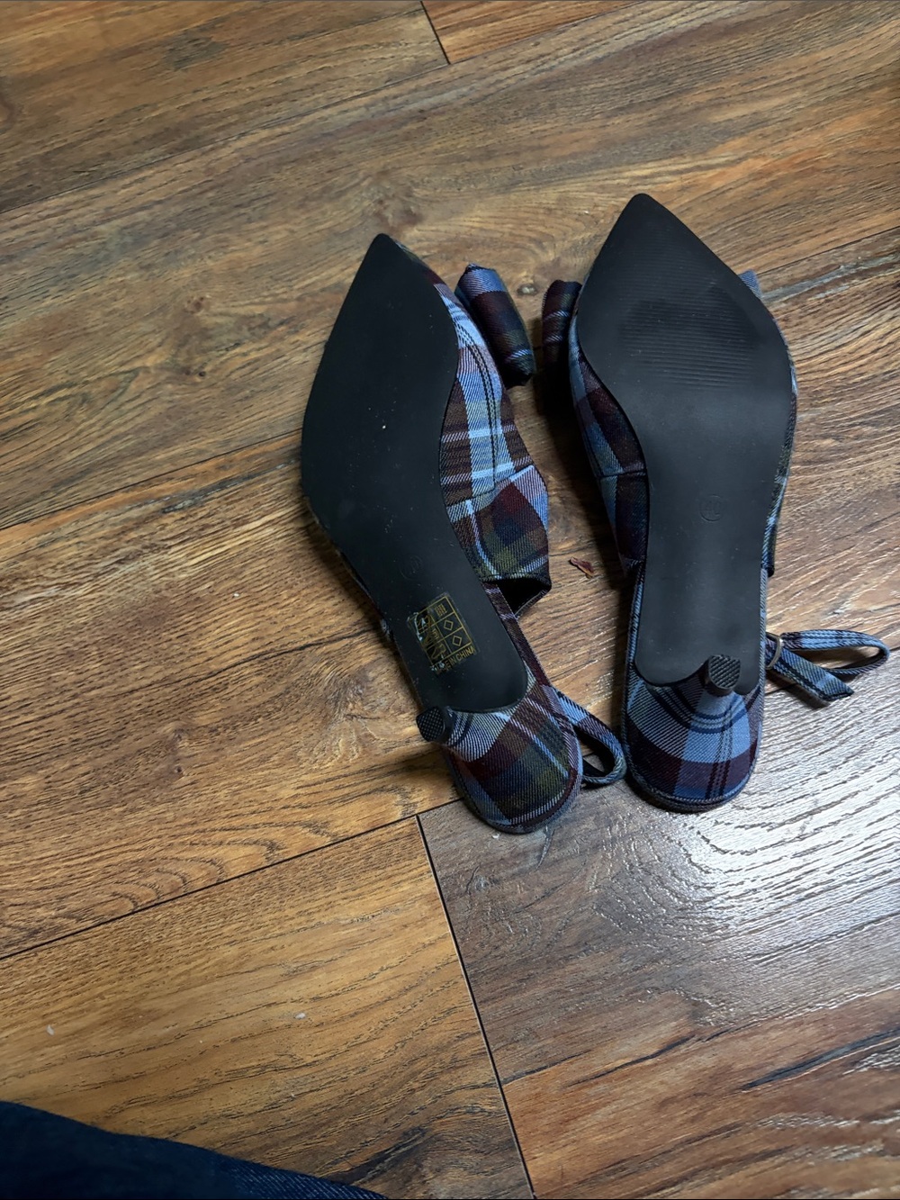 Cider Blue and Brown Plaid Bow Slingback low heels - Picture 2 of 5